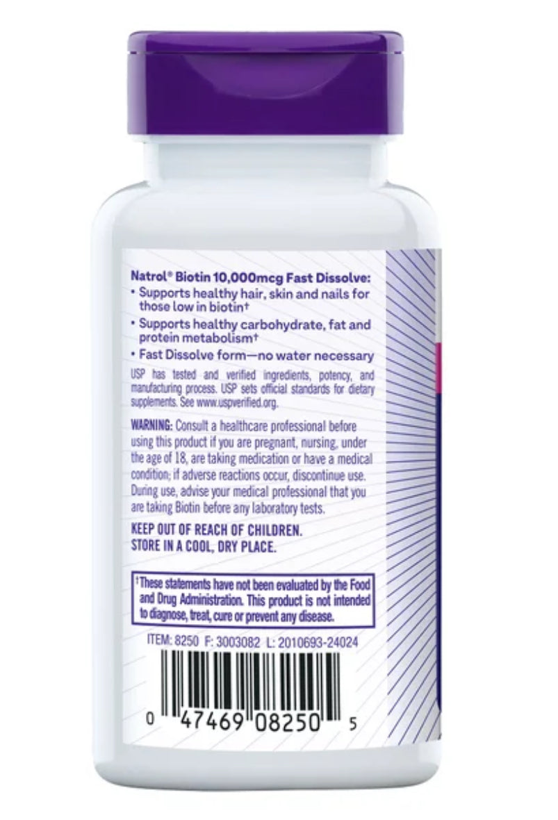 Natrol Biotin 10,000 mcg. Fast Dissolve Tablets, 250 Tablets