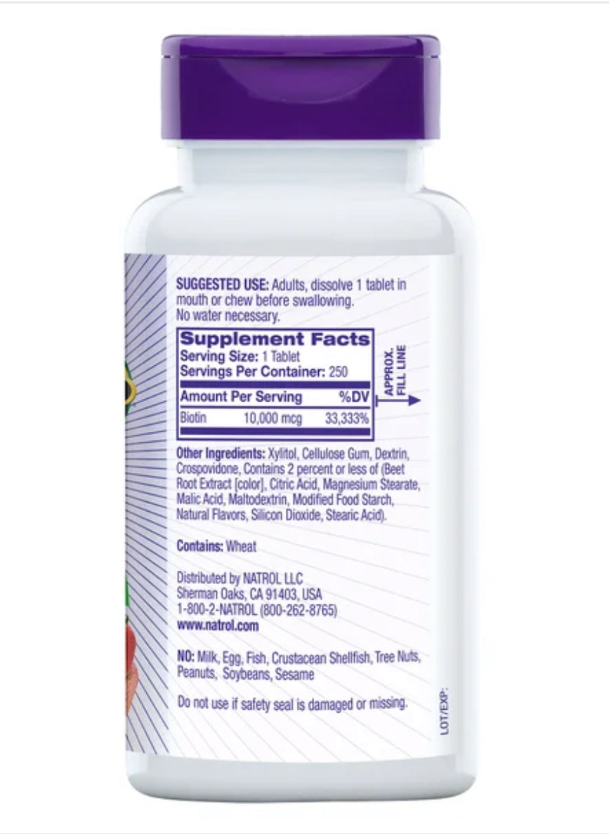 Natrol Biotin 10,000 mcg. Fast Dissolve Tablets, 250 Tablets