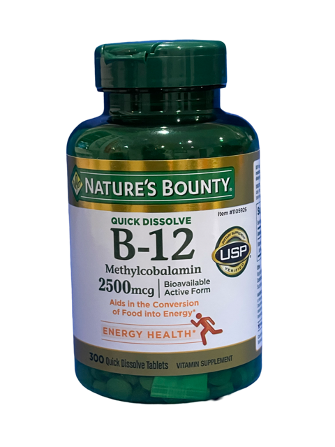 Nature's Bounty Vitamin B-12 2500 mcg, 300 Quick Dissolve Tablets